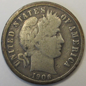 1906 Barber Dime - antique American silver dime coin