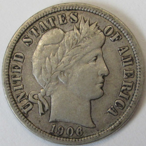 1906 D Barber Dime - antique Denver mintmark American silver dime
