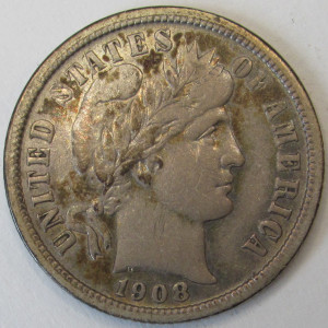 1908 O Barber Dime - antique New Orleans mintmark original dime with luster