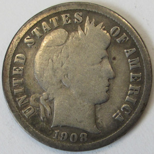 1908 S Barber Dime - antique San Francisco mintmark silver dime