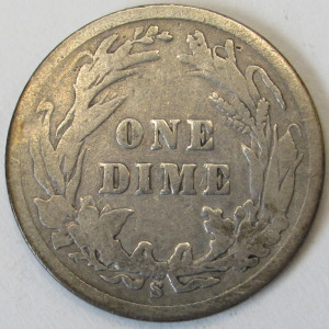 1908 S Barber Dime - antique San Francisco mintmark silver dime
