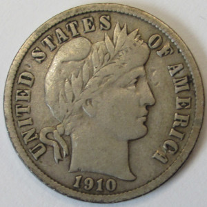 1910 D Barber Dime - antique Denver mintmark silver dime coin