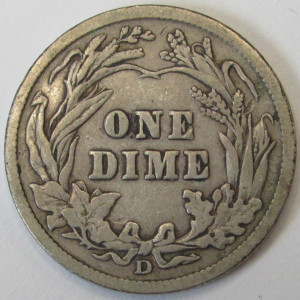 1910 D Barber Dime - antique Denver mintmark silver dime coin