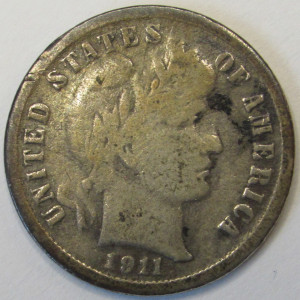 1911 D Barber Dime - antique Denver mintmark silver dime coin