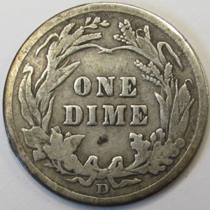 1911 D Barber Dime - antique Denver mintmark silver dime coin