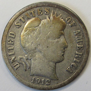 1912 Barber Dime - antique American silver dime