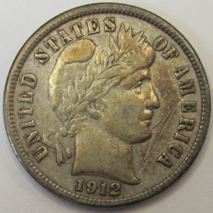 1912 S Barber Dime - antique better condition San Francisco mintmark silver coin