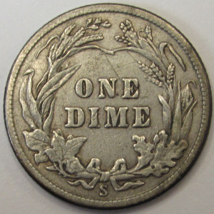 1912 S Barber Dime - antique better condition San Francisco mintmark silver coin