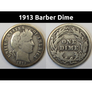 1913 Barber Dime - antique American silver dime