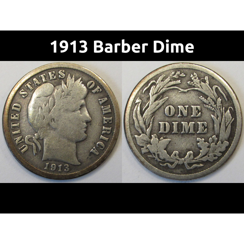 1913 Barber Dime - antique American silver dime