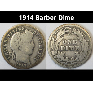 1914 Barber Dime - antique American silver dime