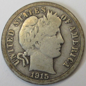 1915 Barber Dime - antique American silver dime coin