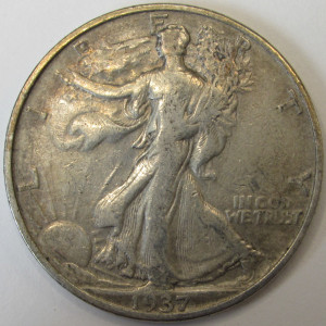 1937 D Walking Liberty Half Dollar - antique Denver mintmark silver coin