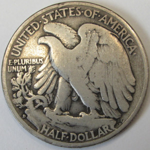 1938 D Walking Liberty Half Dollar - antique semi-key date Denver mintmark coin