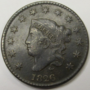 1826 Coronet Head Large Cent - antique American early date copper penny