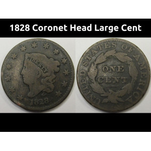 1828 Coronet Head Large Cent - Large Date - antique American early date coin