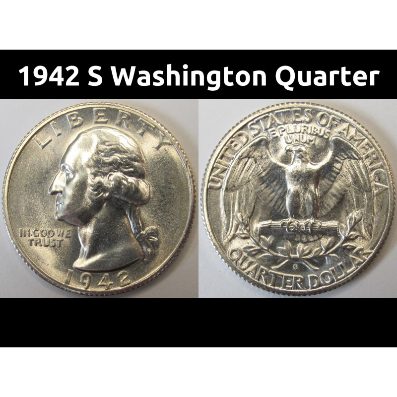 1942 S Washington Quarter - antique San Francisco uncirculated silver coin