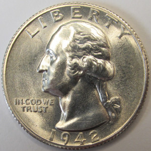 1942 S Washington Quarter - antique San Francisco uncirculated silver coin