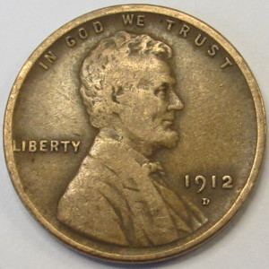 1912 D Lincoln Wheat Cent - antique Denver mintmark American penny