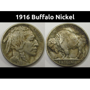 1916 Buffalo Nickel - antique better grade American Indian five cent coin