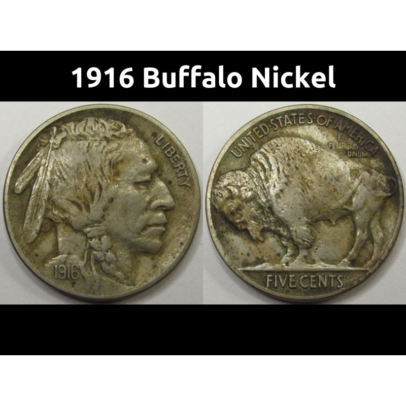 1916 Buffalo Nickel - antique better grade American Indian five cent coin
