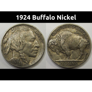 1924 Buffalo Nickel - antique high grade American Indian five cent coin