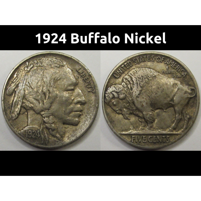 1924 Buffalo Nickel - antique high grade American Indian five cent coin