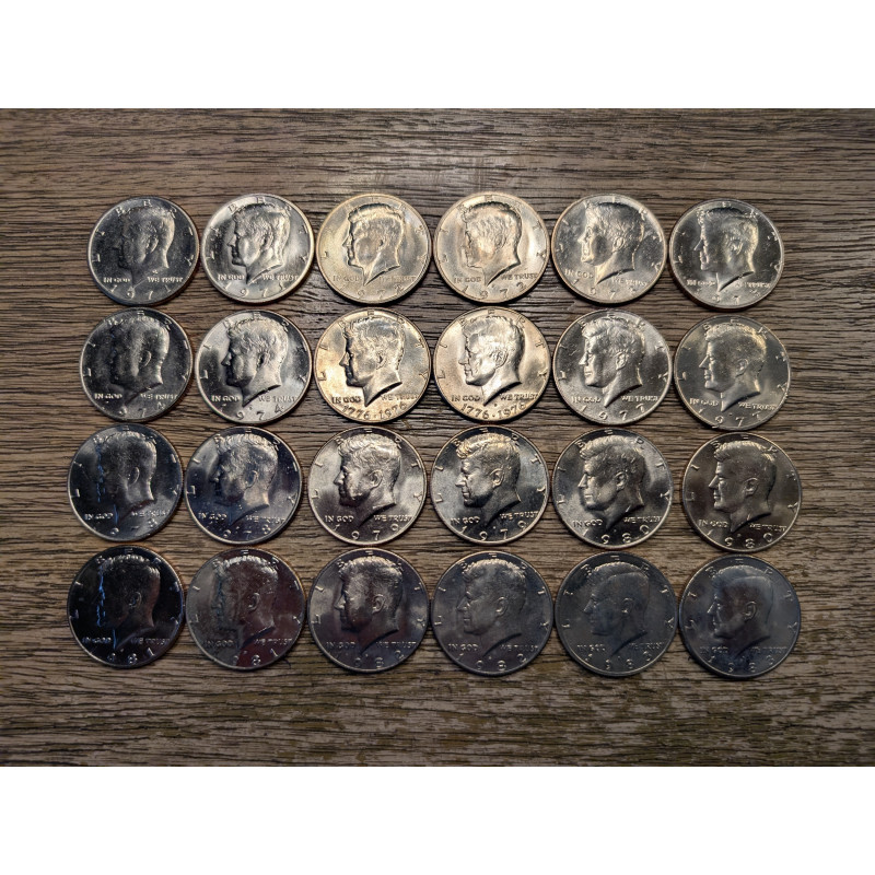 Lot of 24 1971-1983 Kennedy Half Dollars - P&D clad