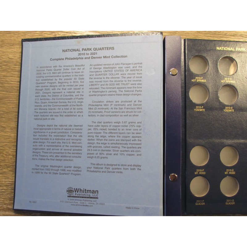 Whitman coin album for National Park Quarters - 2010-2021 - P+D