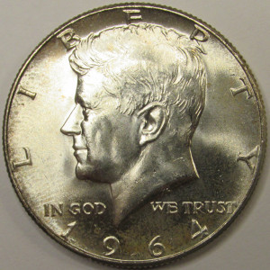 1964 JFK Half Dollar - uncirculated flashy first year of issue silver coin