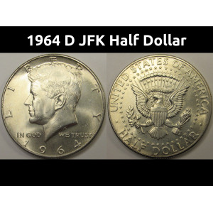 1964 D JFK Half Dollar - vintage uncirculated Denver mintmark coin