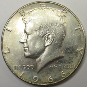 1966 JFK Half Dollar - 40 percent silver American silver half dollar
