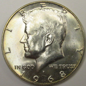 1968 D JFK Half Dollar - vintage 40 percent silver Denver mintmark coin