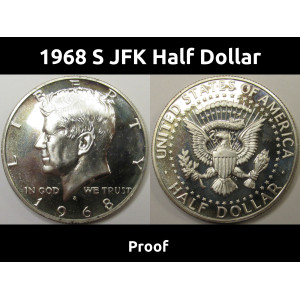 1968 S JFK Half Dollar - vintage 40 percent silver San Francisco mintmark coin