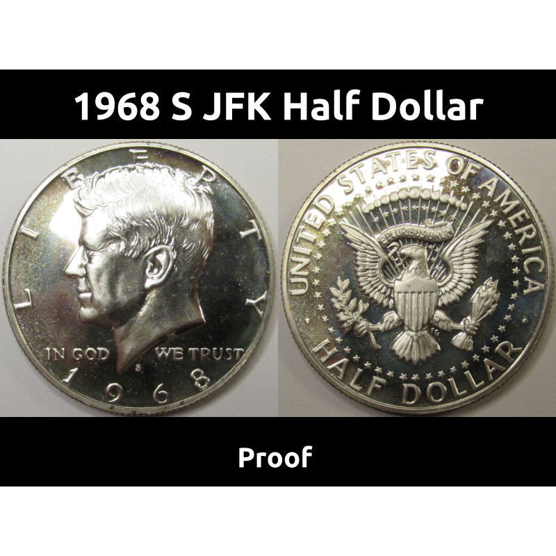 1968 S JFK Half Dollar - vintage 40 percent silver San Francisco mintmark coin