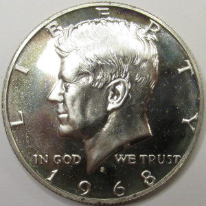 1968 S JFK Half Dollar - vintage 40 percent silver San Francisco mintmark coin