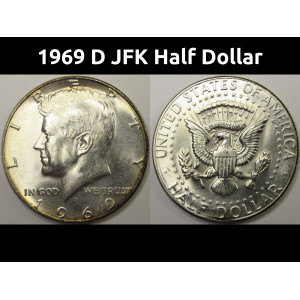 1969 D JFK Half Dollar - antique Denver mintmark 40 percent silver coin