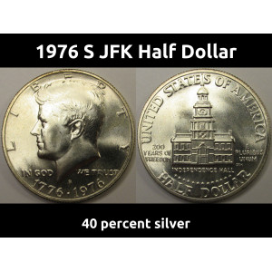 1976 S JFK Half Dollar - 40 percent silver - bicentennial 200 year vintage coin