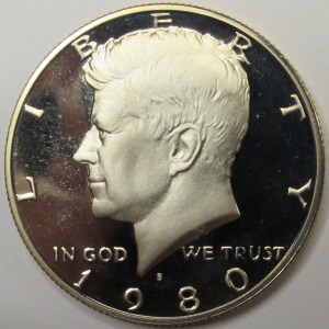 1980 S JFK Half Dollar - vintage American flashy proof coin