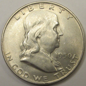 1950 D Franklin Half Dollar - antique Denver mintmark silver half