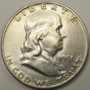 1951 D Franklin Half Dollar - vintage American silver half