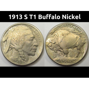 1913 S T1 Buffalo Nickel - San Francisco mintmark raised mound uncirculated classic US coin