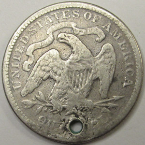1876 Love Token - Seated Liberty Quarter - APT HC - antique ex jewelry