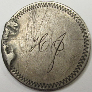 1877 Love Token - Seated Liberty Quarter - HJ initials