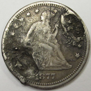 1877 Love Token - Seated Liberty Quarter - HJ initials