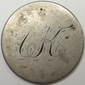 1891 Love Token - Seated Liberty Quarter - vintage CK initials
