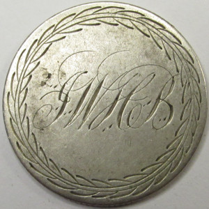 1891 Love Token - Seated Liberty Quarter - JWHB initials