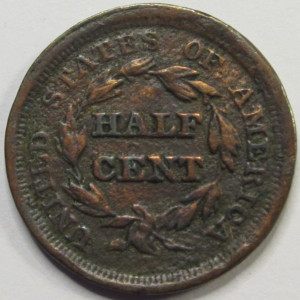 1853 Braided Hair Half Cent - antique American copper half penny