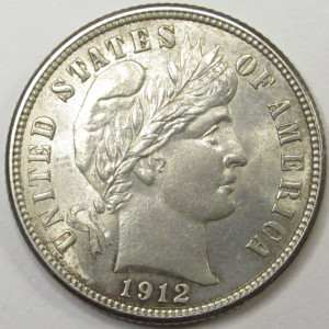 1912 S Barber Dime - antique uncirculated American silver dime