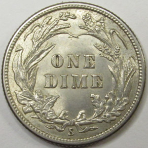 1912 S Barber Dime - antique uncirculated American silver dime